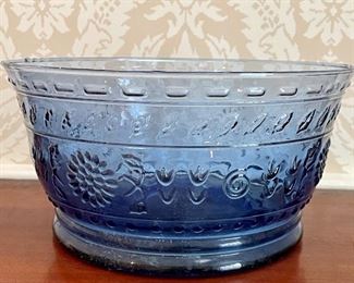 Item 217:  Blue Pressed Glass Bowl - 10" x 5": $22