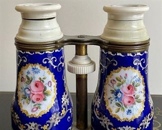 Item 209:  Enamel Opera Glasses with Roses (this item has some cracking on the eye pieces):  $395