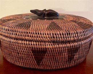 Item 341:  Indonesian Woven Basket with Wood Handle - 9.5" x 5": $38