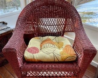 Item 345:  (2) Red Wicker Chairs with Cushions - 30.5"l x 23"w x 36"h:  $75/Each