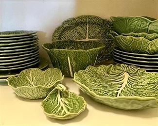 Item 361:  Bordallo Pinheiro (Made in Portugal) "Cabbage" Set:    $345                                                                                     7 dinner plates, 12 salad plates, 1 oval platter, 5 large serving bowls, butter dish, 2 serving dishes