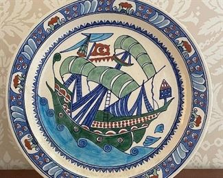 Item 371:  Hand Painted Plate with Ship - 12.25": $22