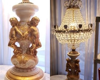vintage crystal cherub lamp