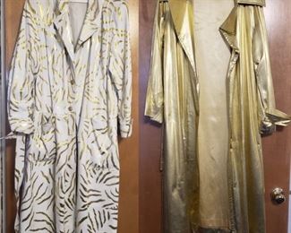 leather gold and white animal print trench coat