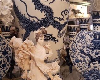 gorgeous carved bone Japanese Geisha