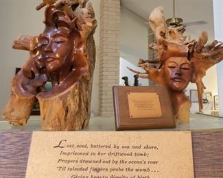 Driftwood carvings, Paul Fujimoto Hawaiian artist
