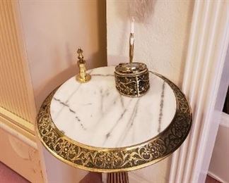 Mid Century Brass and Marble Rotary Pedestal Phone Table- Missing Receiver