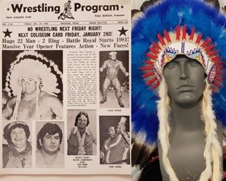 Wrestler Wahoo McDaniels ephemera, Indian Headdress worn by Wahoo McDaniels in photos