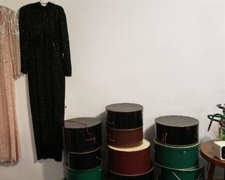 hat boxes, gowns