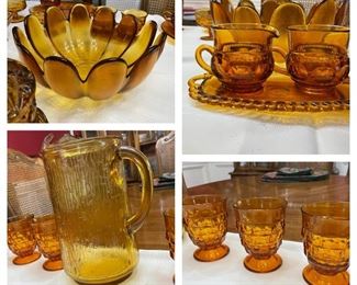 Amber glass: 
Pitcher $15
6 glasses - $30
Serving bowl - $15
Cream and sugar - $20