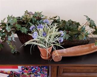 Lot of  Faux Flowers, Tray & Decor