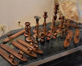 Large Lot of Assorted Wooden Candle Sticks