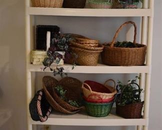 Large Lot of Assorted Wicker Baskets & Faux Plants
