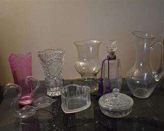 Lot of 9 Assorted Glass Canisters, Vases, & Decor Items