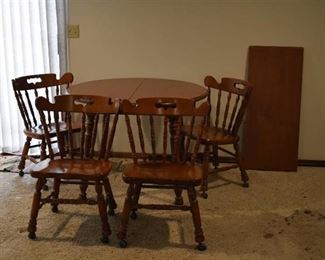 Wooden Table With Removable Leaf & 4 Chairs on Casters | 40" W x 30" T