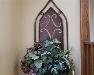 Large Hanging Metal Wall Decor Piece w. Faux Plants