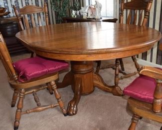 Oak Pedestal Table with 4 Chairs 55" including 18" Leaf