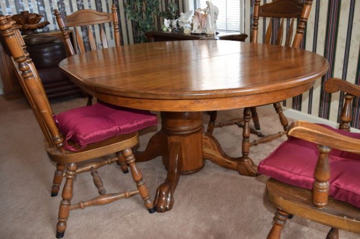 Oak Pedestal Table with 4 Chairs 55" including 18" Leaf