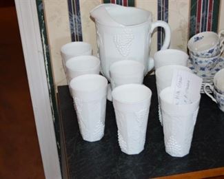 Iniana Milk Glass Pitcher and Glasses