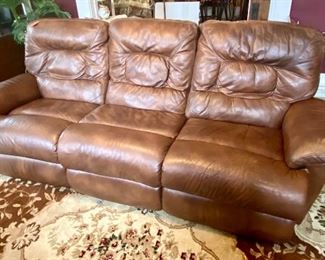 2.	Brown leather sofa double recliner 85”L x 38”D x 39”H 	$350