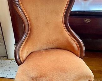 9.	Matching Apricot color velvet chair as is – wood missing on top back	$70