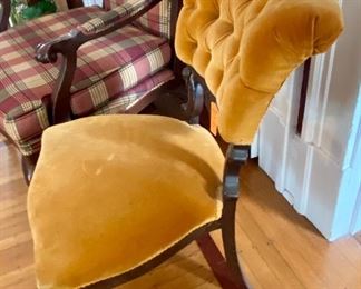 21.	Antique orange velvet chair 21”W x 20”D 32”H 		$75 