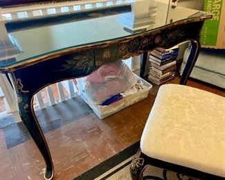 45.   Black lacquer desk & chair            $250