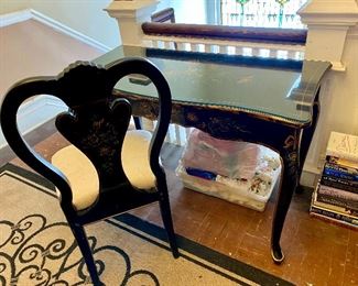 45.   Black lacquer desk & chair       $250
