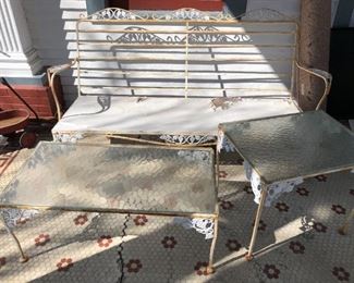 Set of 2 tables iron with grapes & bench  $120