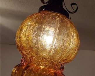Vintage Amber Glass Hanging Lamp