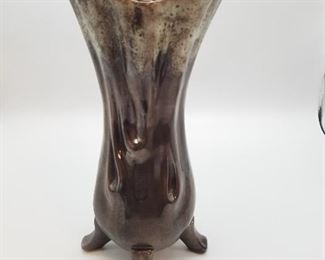 Vintage Footed Glazed Pottery Vase