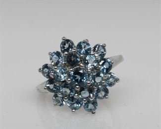 Stone: Sky Blue Topaz
Type: Ring
Weight (ct): 4.15 ct
Metal: Sterling Silver
Size: 8
Located in: Chattanooga, TN
Cluster Style
*Gemstones Believed to Be Lab Created*