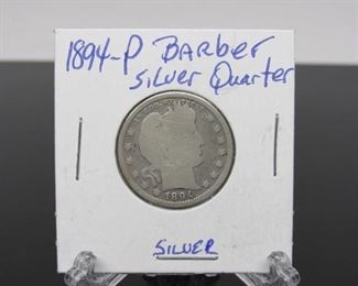 Yr: 1894
Denomination Barber Silver Quarter
Located in: Chattanooga, TN
KW4-133
