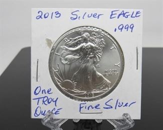 Yr: 2013
Denomination Silver Eagle
Located in: Chattanooga, TN
1 Troy Ounce
.999 Fine Silver
KW4-2