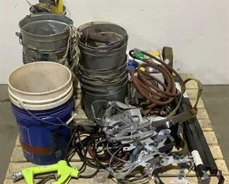 Located in: Chattanooga, TN
Job Completion Supplies
Lot Includes:
Various Enamel Spray Paint, Hard Hat Face Shield Holders, Air Gun, Plastic Buckets, Metal Buckets, Welding Rods, Twin Leg Lanyards etc
**Sold As Is Where Is**

SKU: L-5-A