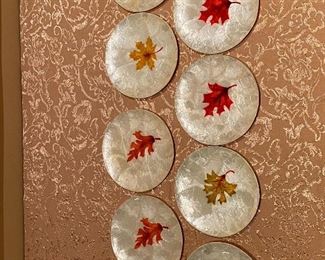 Capiz Dessert Plates with Autumn Leaves