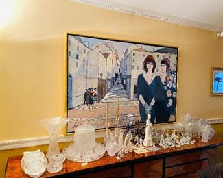 Lladro, Crystals, Crystal Zoo, Burlwood Buffet Table