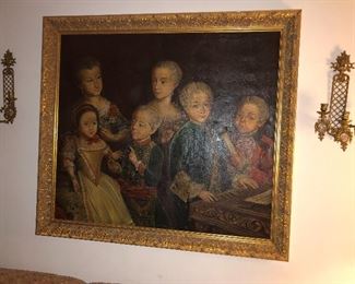Large 19th c. oil on canvas, reportedly  of Mozart and his Family. A copy of a large work from the 1700's.