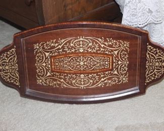 Vintage serving tray Italian Marquetry Wood inlay labor Swiss music box