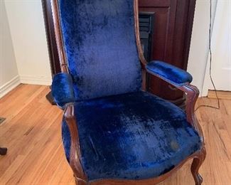 	#3	Antique chair with blue velvet on casters. As is.	 $75.00 		