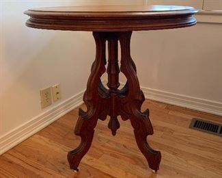 	#2	Antique oval side table from late 1800s with glass top on casters 29"x22"x28"	 $175.00 		