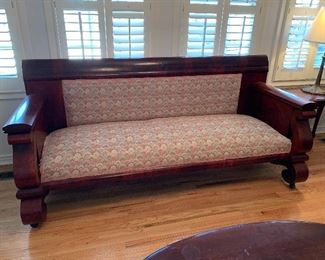 	#1	 1837 Empire style recovered sofa on casters 82"L	 $300.00 		