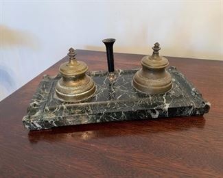 	#8	Marble and brass antique ink well set 	 $45.00 		