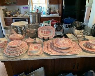 	#36	Colonial Times red and white china by Crown Ducal England 41 piece set	 $125.00 		