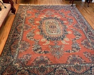 	#61	Matin hand knotted rug. Made in Turkey 135"x98". Recently cleaned. As is-one quarter size worn spot.	 $250.00 		