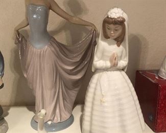 Three Lladro pieces. Ducklings, First Communion and dancing lady. 