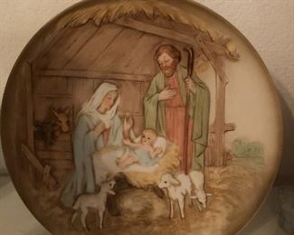 Beautiful hand-painted Mary Joseph and baby collectible plate
