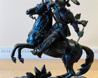 Art Deco Warrior Knight and War Horse Bronze Statue Sculpture (19" H x 17" L x 7.25" W)