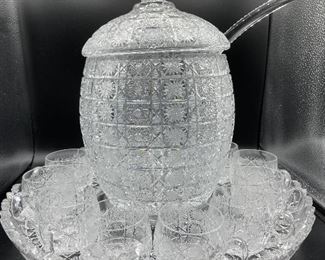 Vintage (1980) Czech Crystal Punch Bowl Set with Ladle and 12 pcs glasses from Russia