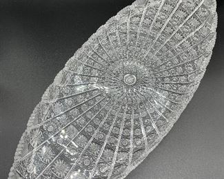 Bohemian Czech Vintage Crystal 22" Oval Platter Hand Cut Queen Lace 24% Lead